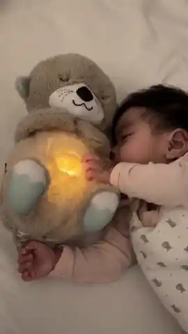 Niño durmiendo abrazado a la nutria de noche
